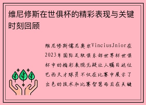 维尼修斯在世俱杯的精彩表现与关键时刻回顾